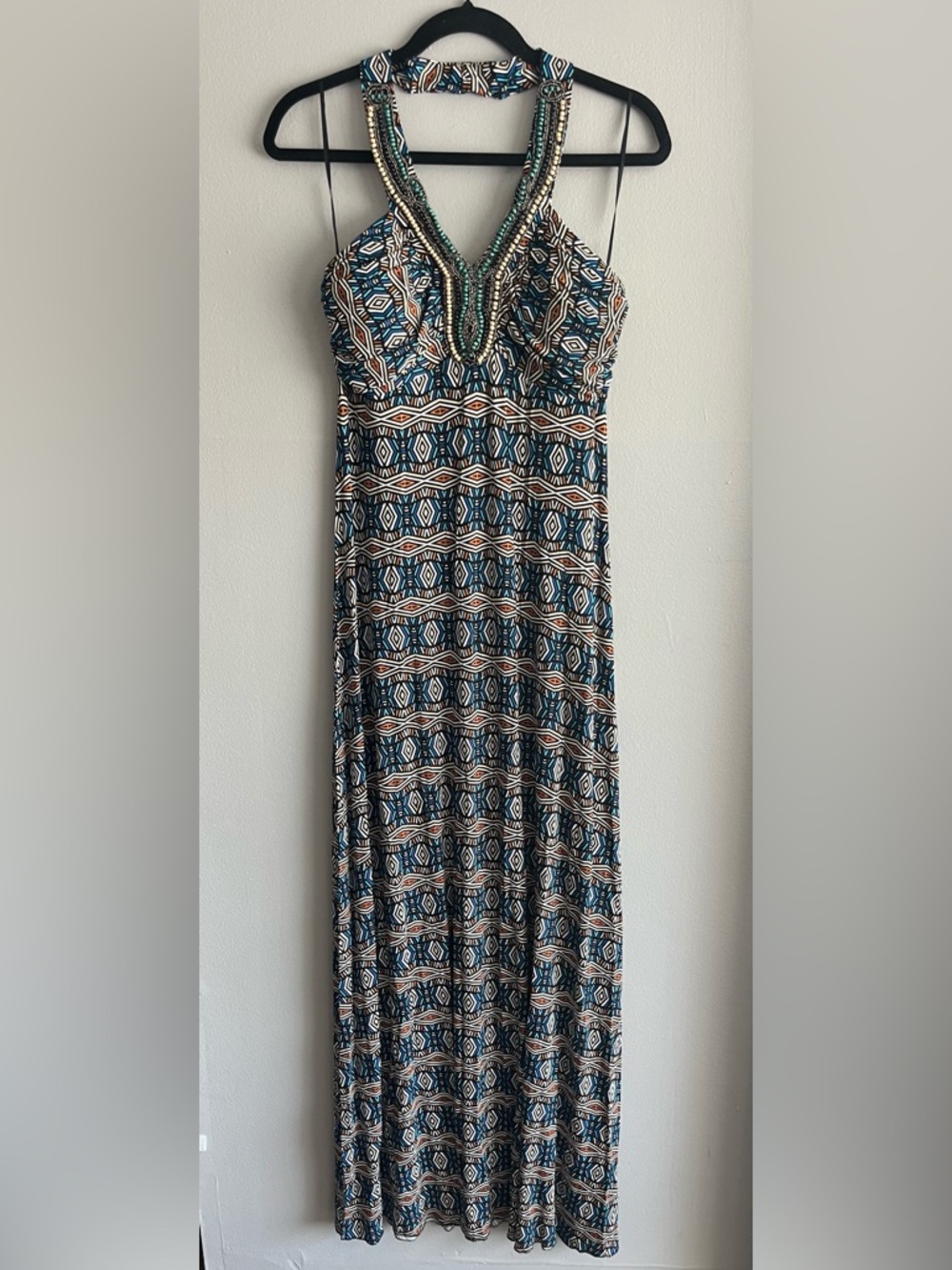 Saks Fifth Avenue - BLUE Geometric Maxi Dress with Beaded Detail